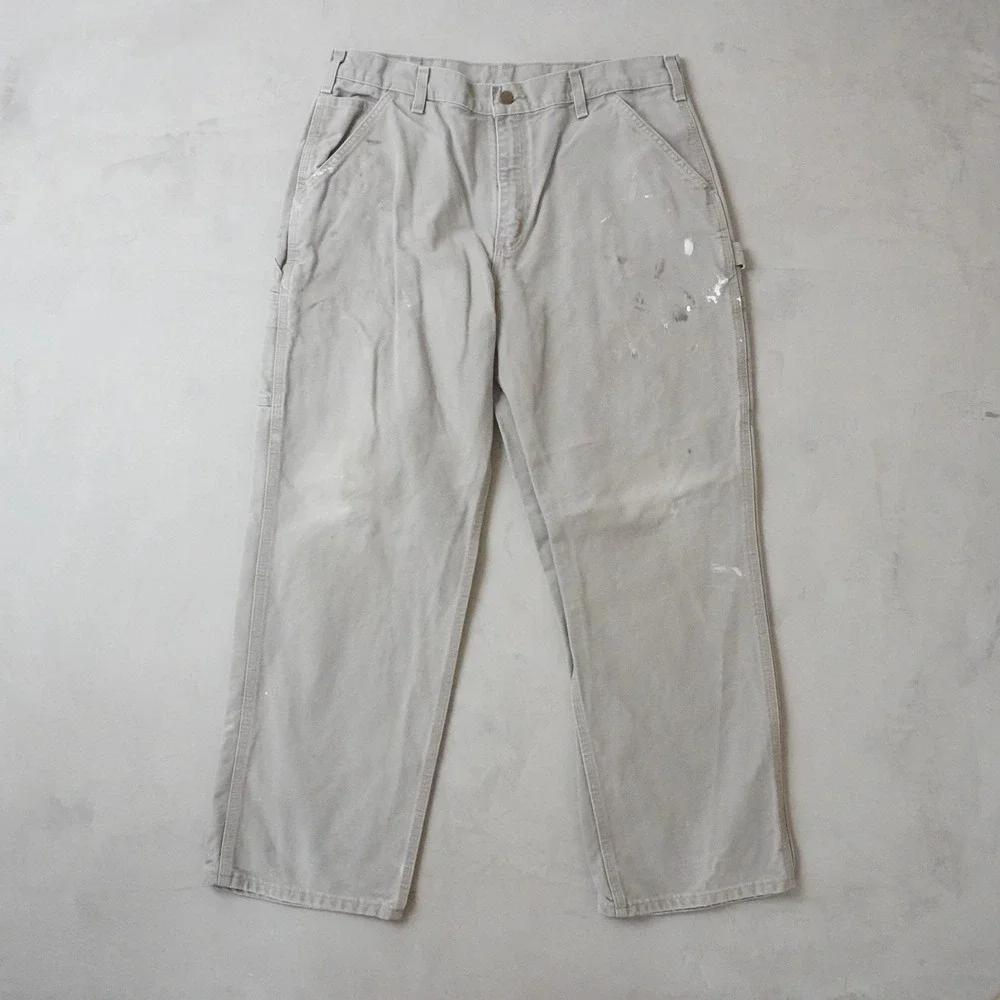 Carhartt Washed Duck Work Dungaree Pants 36x30 Mens Desert Tan Painted